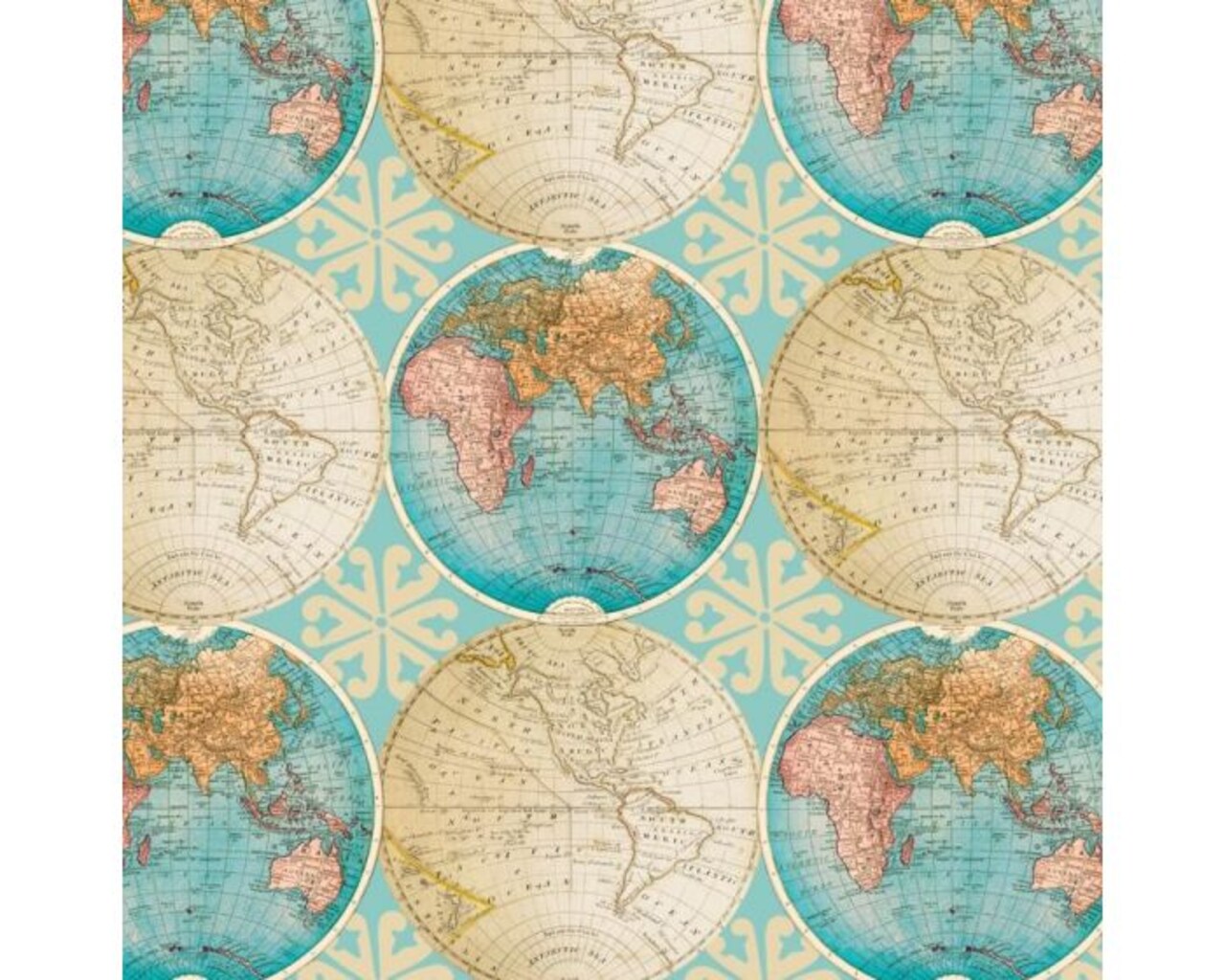 Vintage World Globes Cotton Fabric | By the Yard | Sewing and Crafting | 44 inches wide